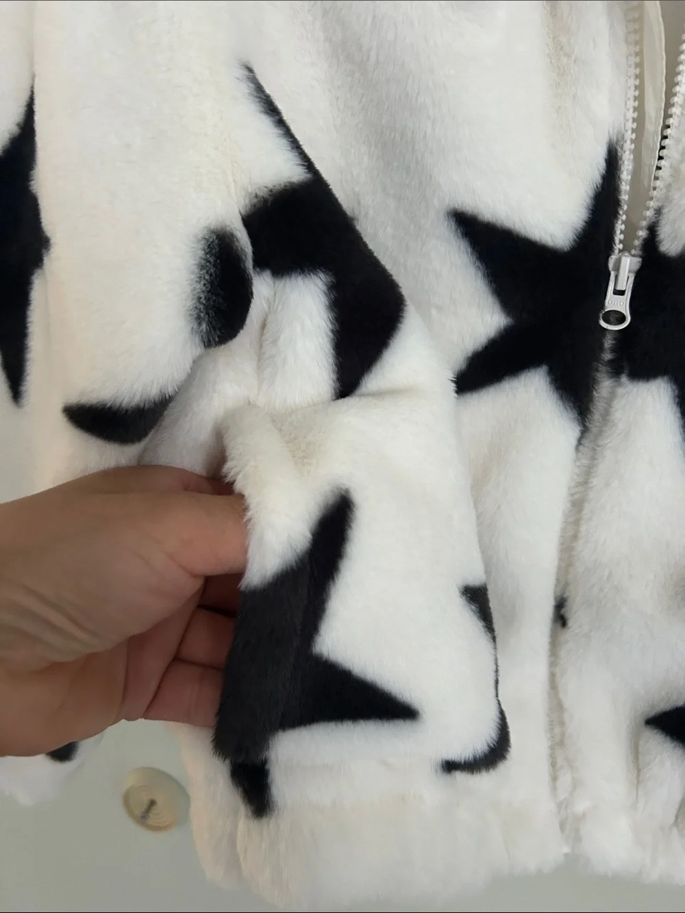 Old Navy White Fleece Jacket with Black Star Print